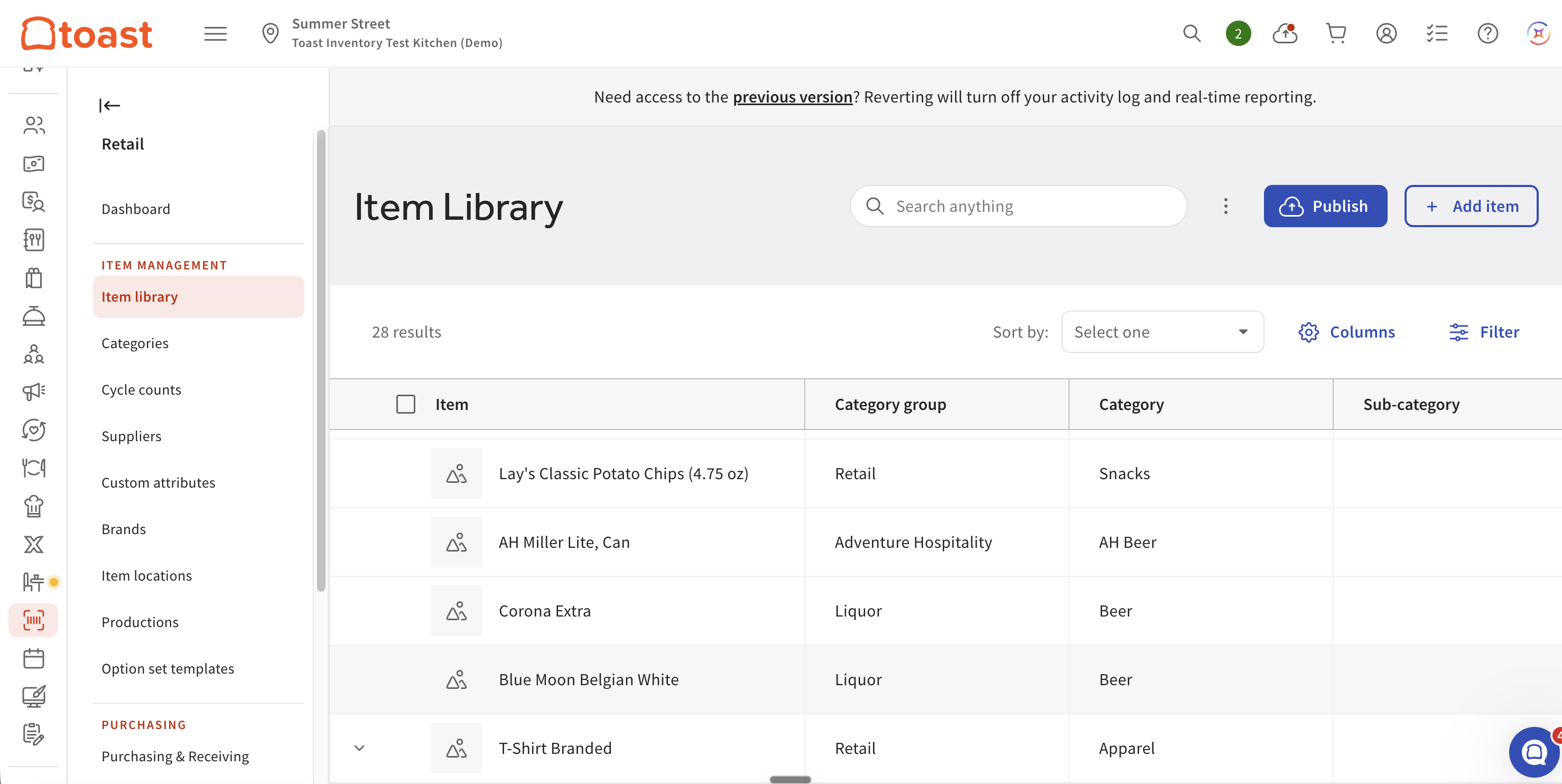 Item Library in left nav under Item Management